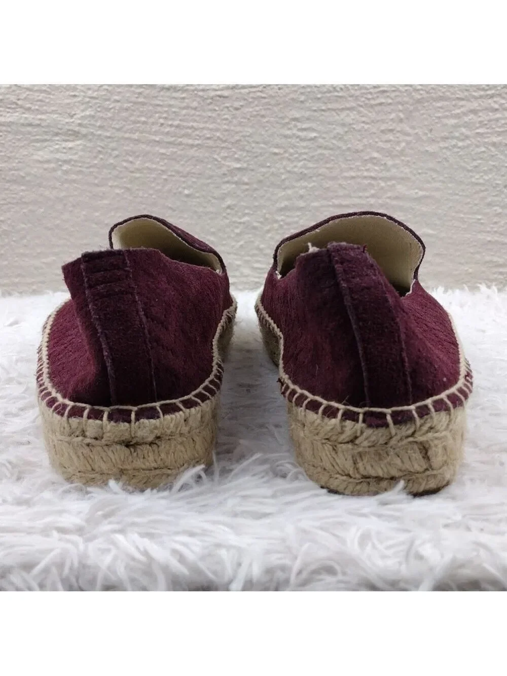 Soludos Burgundy Stitched Suede Leather Almond Toe Espadrille Platform Shoe